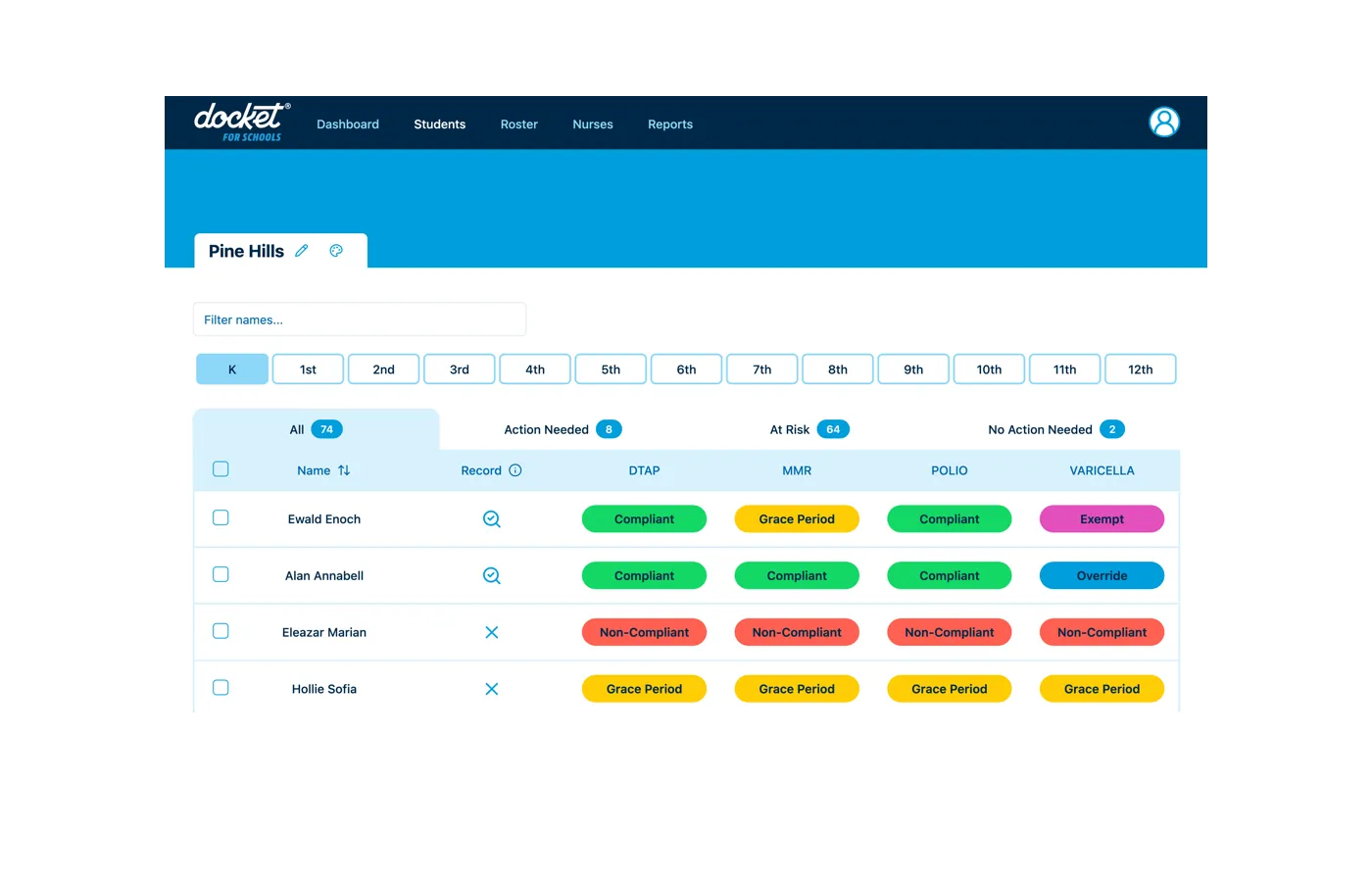 A laptop showing the Docket for Schools app
